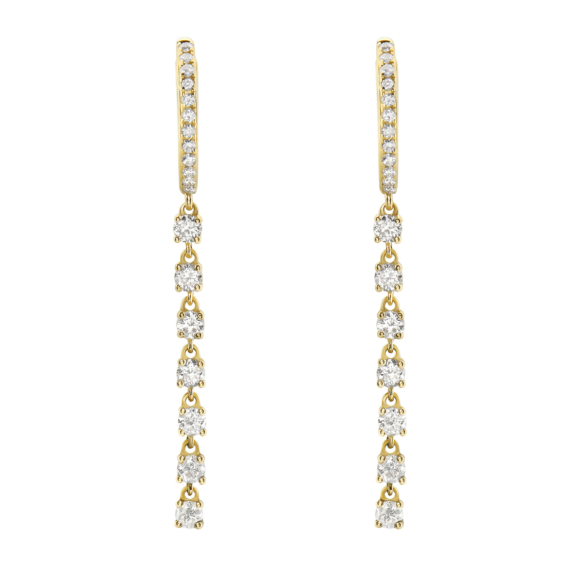 Yellow Gold Round Diamond Hoop Dangle Earrings, 0.93ct