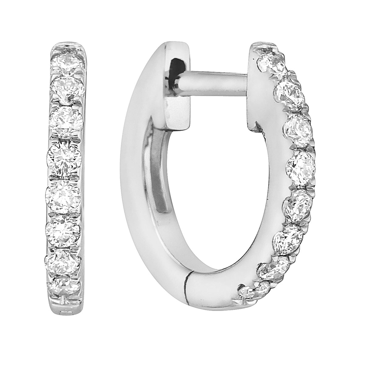 0.11 CT White Gold 10mm Diamond Huggie Earrings - Small, 0.11ct