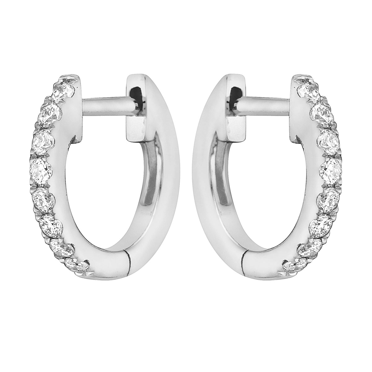 0.11 CT White Gold 10mm Diamond Huggie Earrings - Small, 0.11ct