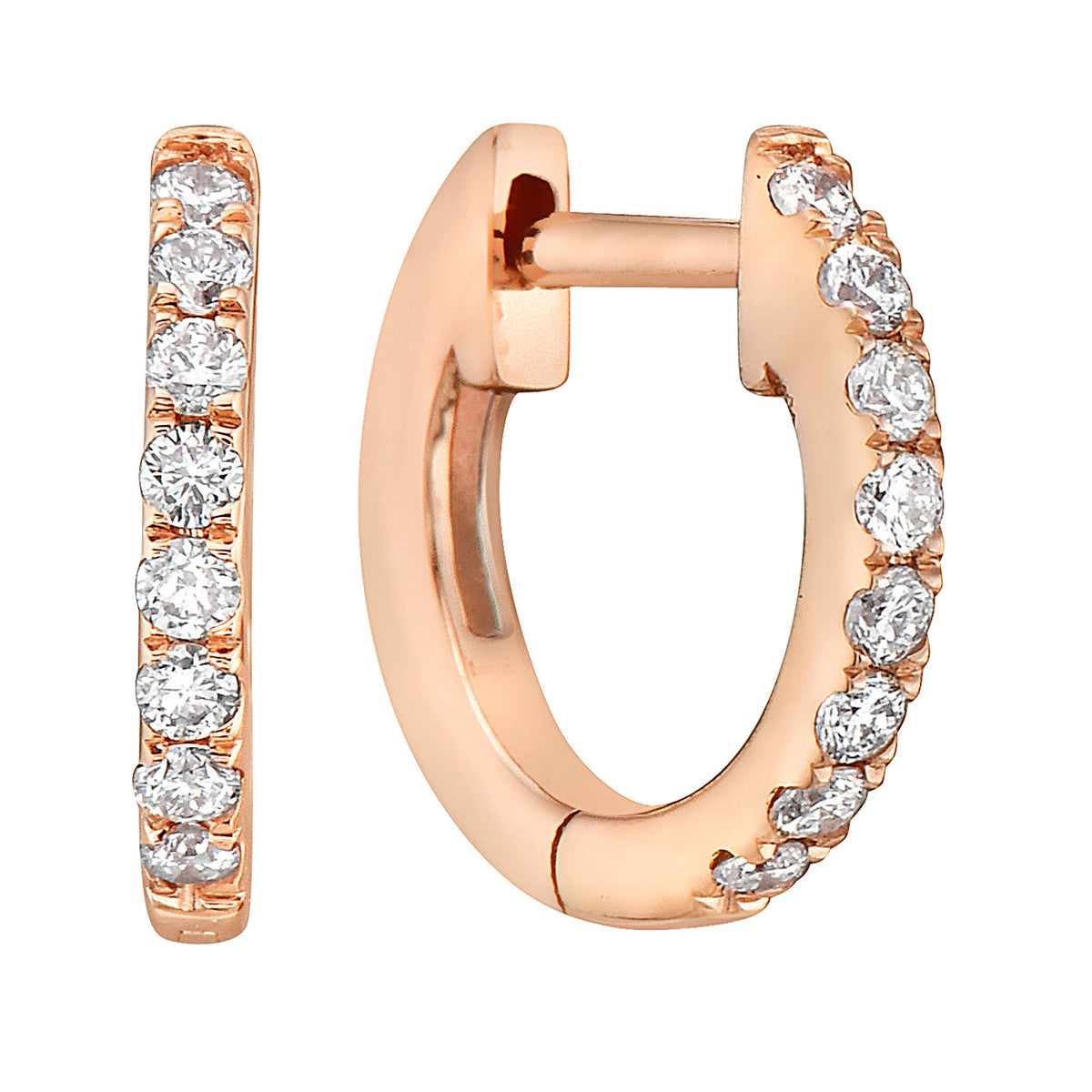 0.11 CT Rose Gold 10mm Diamond Huggie Earrings - Small, 0.11ct