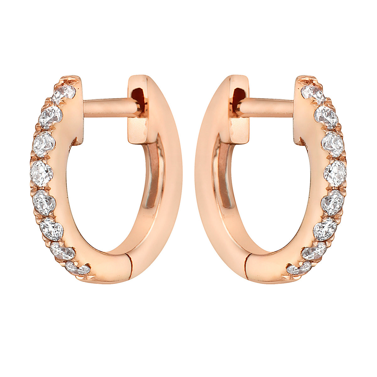 0.11 CT Rose Gold 10mm Diamond Huggie Earrings - Small, 0.11ct