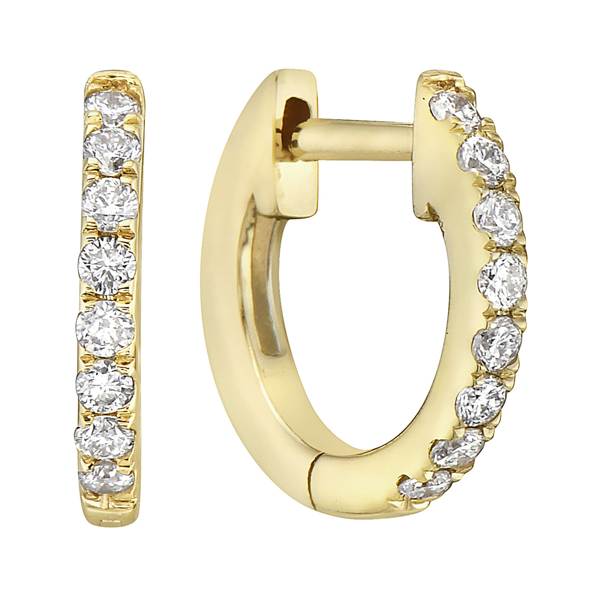 0.11 CT Yellow Gold 10mm Diamond Huggie Earrings - Small, 0.11ct