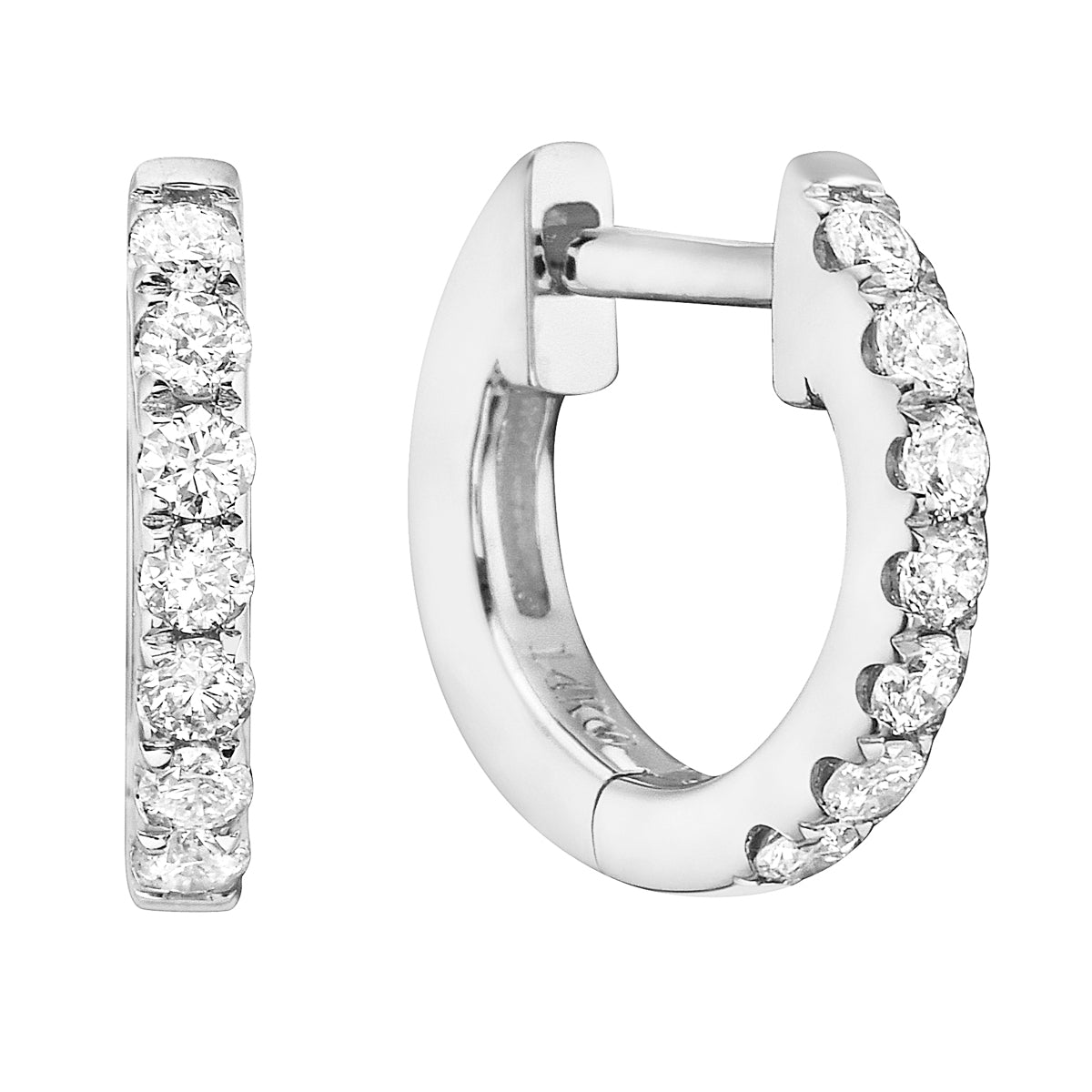 0.16 CT White Gold 10mm Diamond Huggie Earrings - Large, 0.16ct
