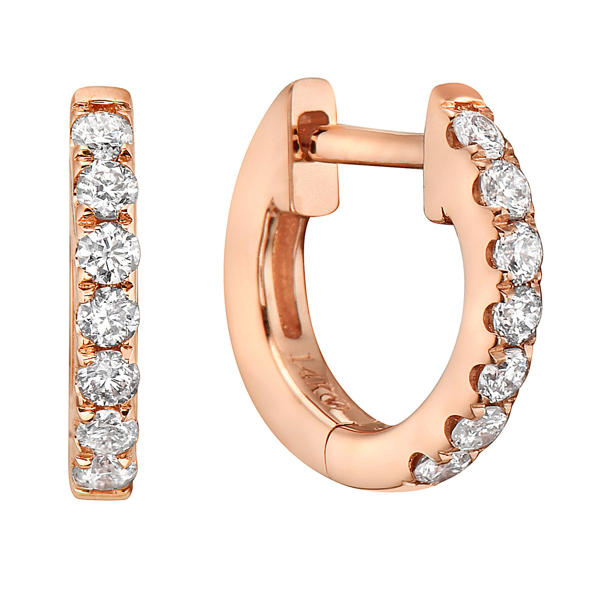 0.16 CT Rose Gold 10mm Diamond Huggie Earrings - Large, 0.14ct