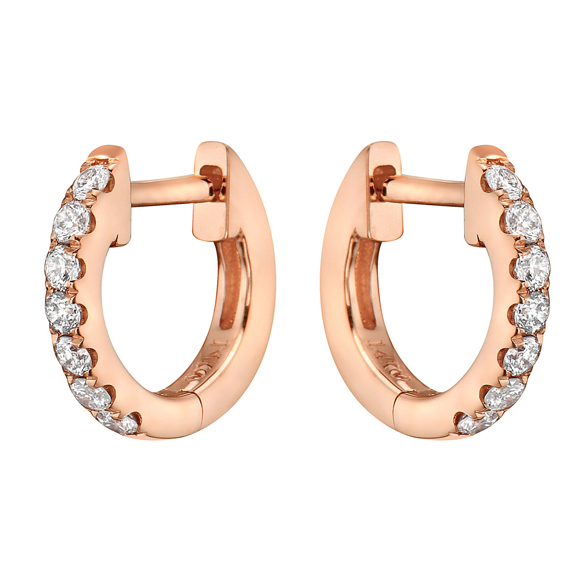 0.16 CT Rose Gold 10mm Diamond Huggie Earrings - Large, 0.14ct