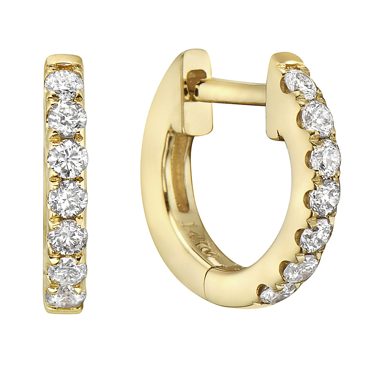 0.16 CT Yellow Gold 10mm Diamond Huggie Earrings - Large, 0.16ct