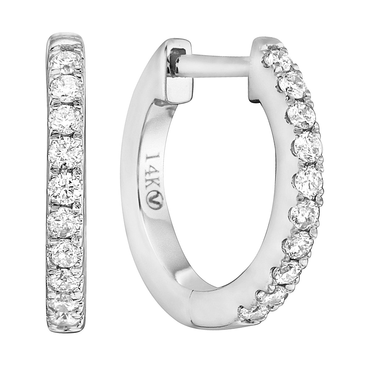 0.14 CT White Gold 12mm Diamond Huggie Earrings - Small, 0.14ct