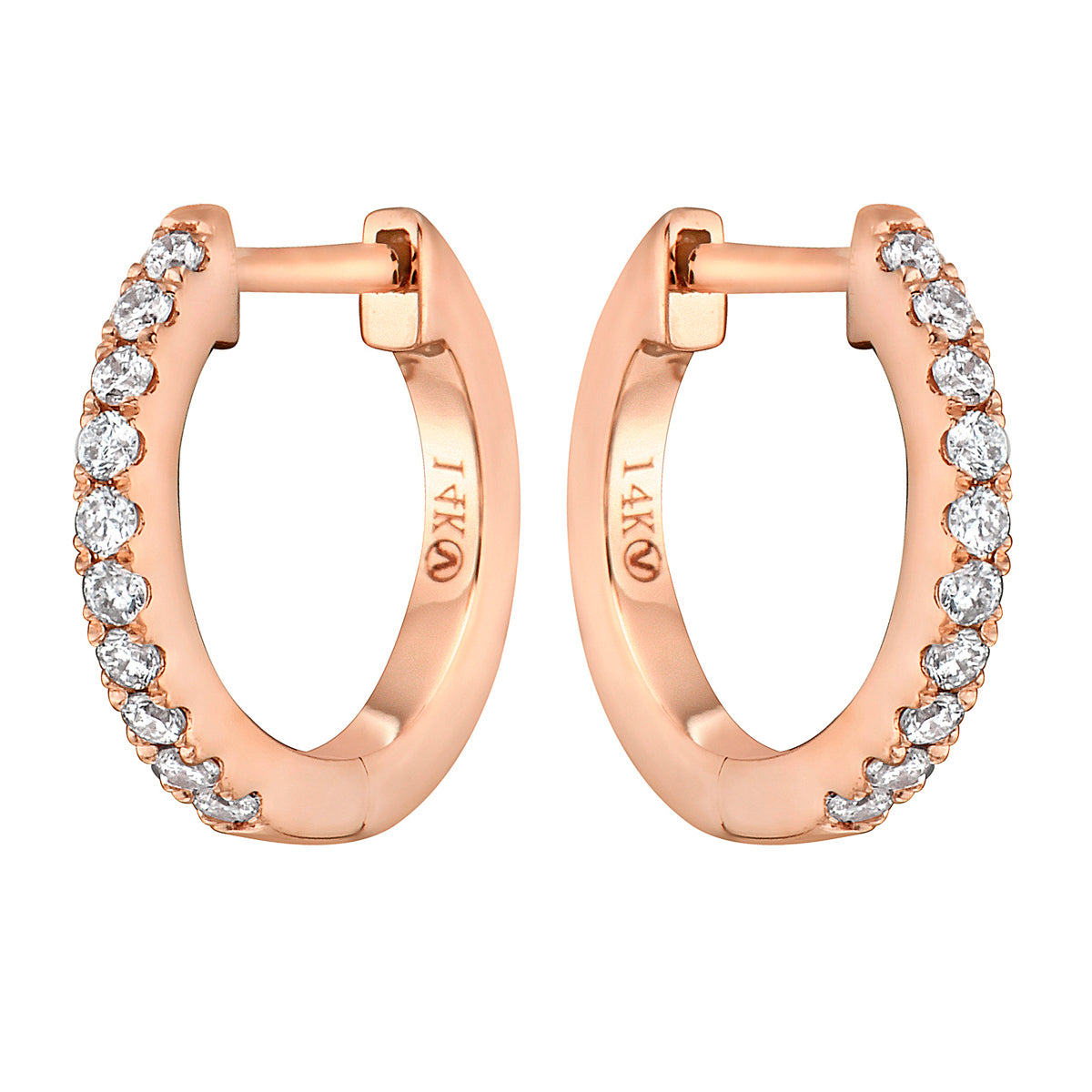0.14 CT Rose Gold 12mm Diamond Huggie Earrings - Small, 0.14ct
