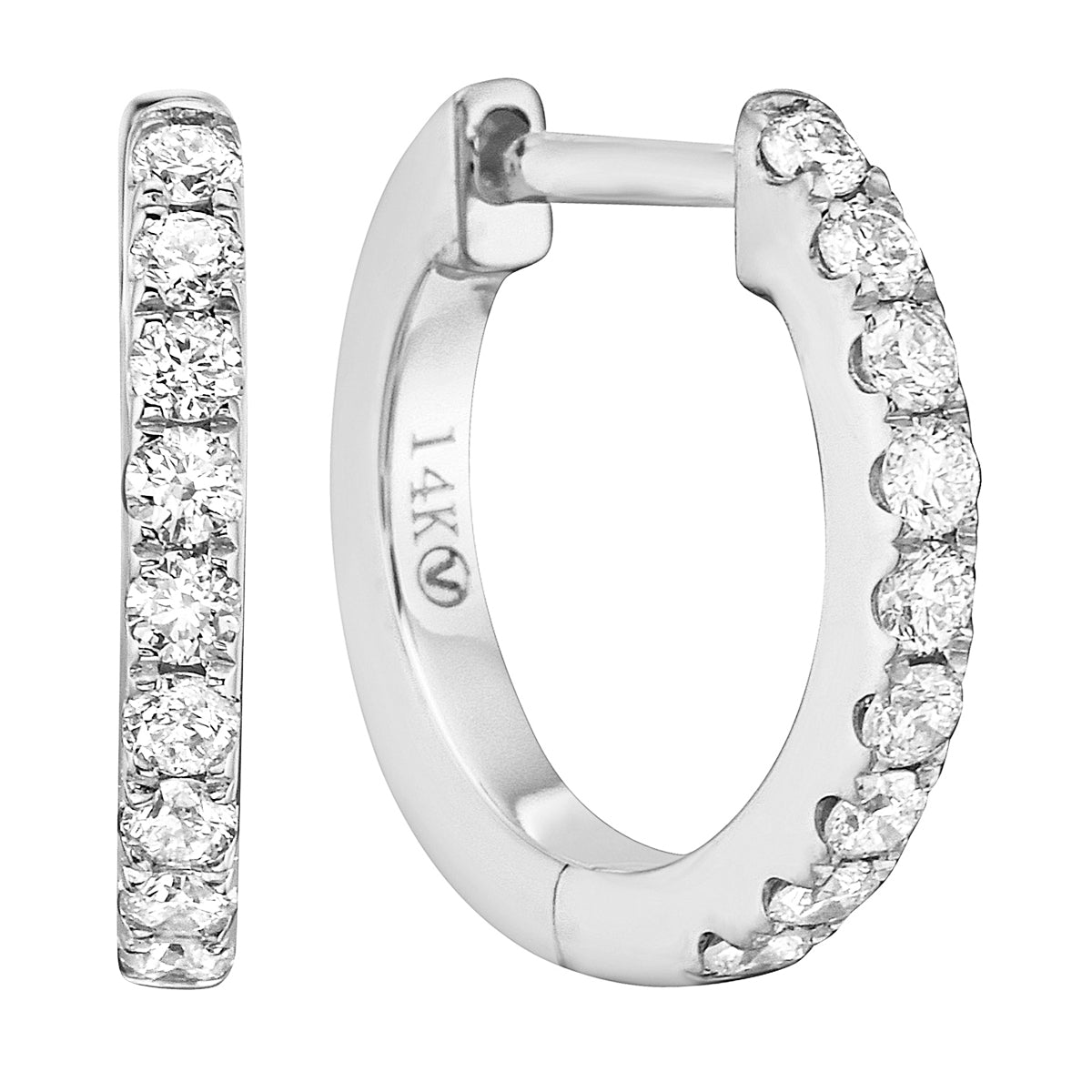 0.20 CT White Gold 12mm Diamond Huggie Earrings - Medium, 0.22ct