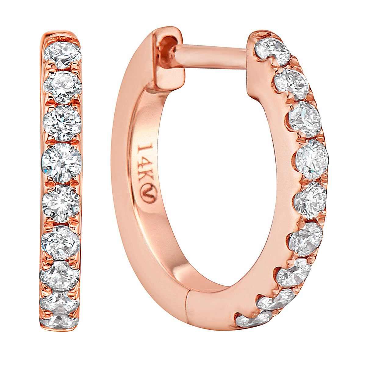 0.20 CT Rose Gold 12mm Diamond Huggie Earrings - Medium, 0.22ct