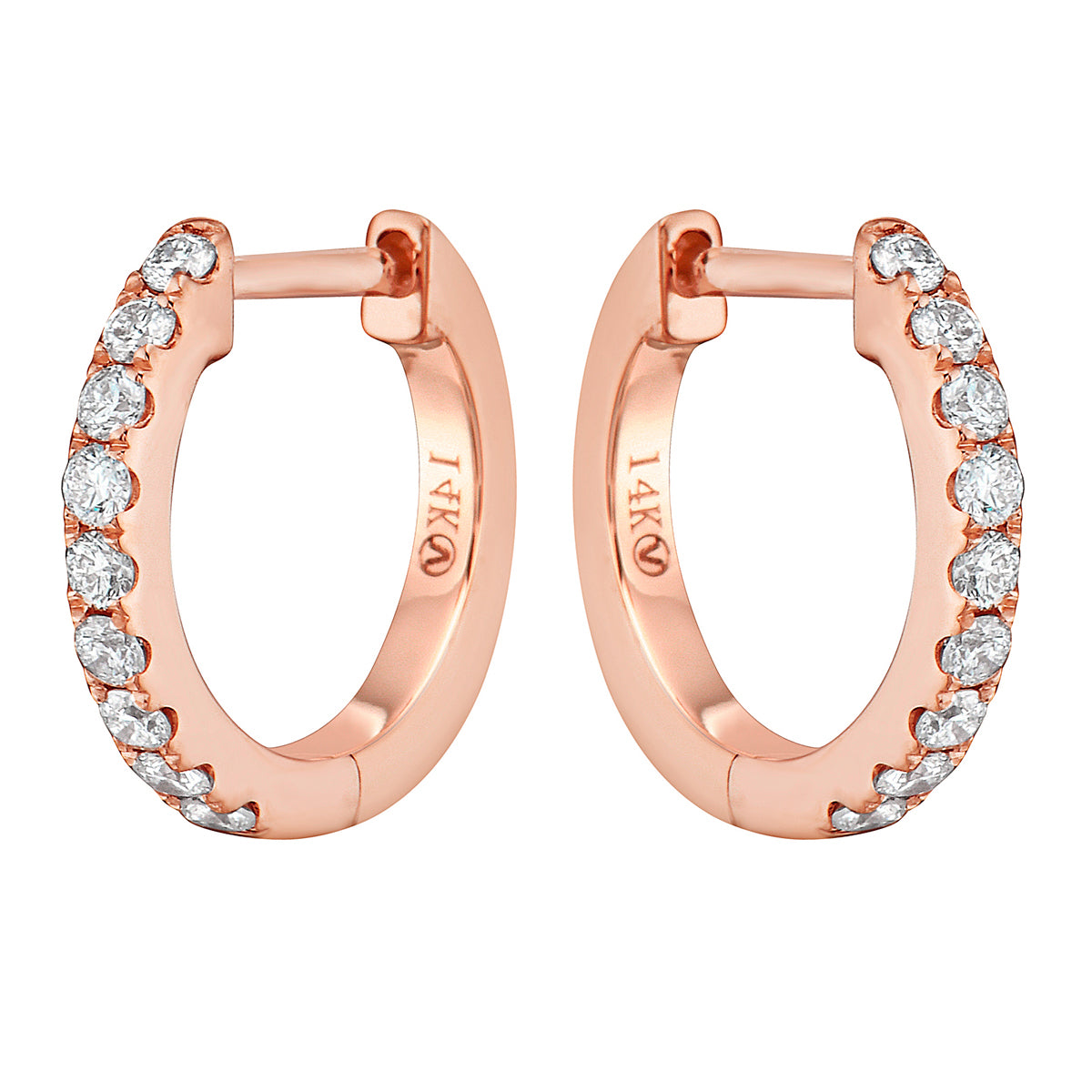 0.20 CT Rose Gold 12mm Diamond Huggie Earrings - Medium, 0.22ct