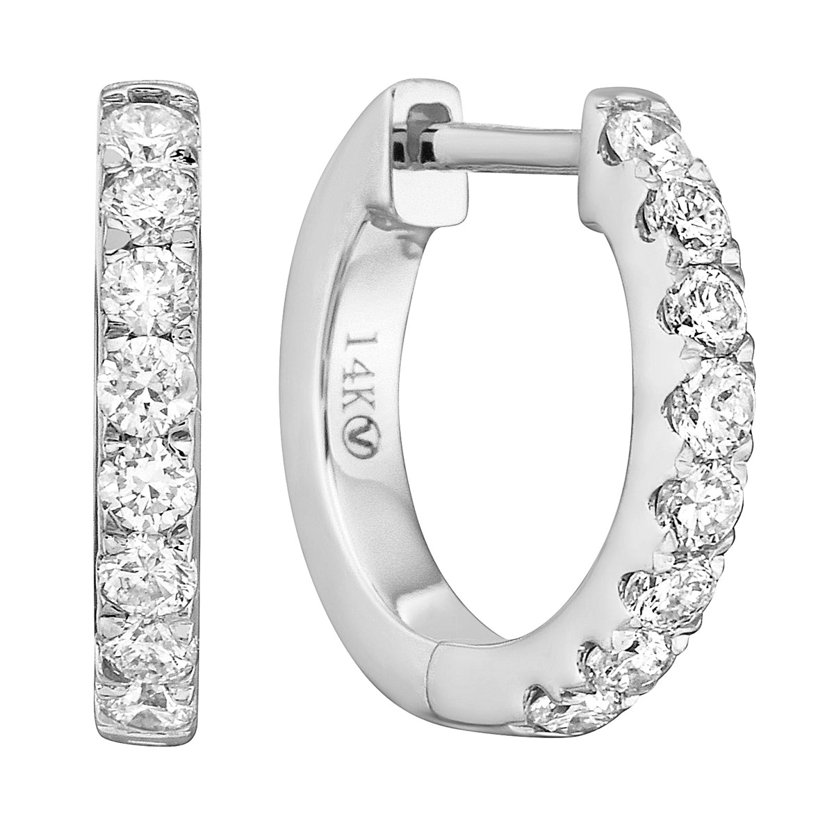 0.29 CT White Gold 12mm Diamond Huggie Earrings - Large, 0.25ct