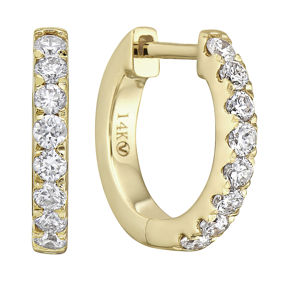 0.29 CT Yellow Gold 12mm Diamond Huggie Earrings - Large, 0.29ct
