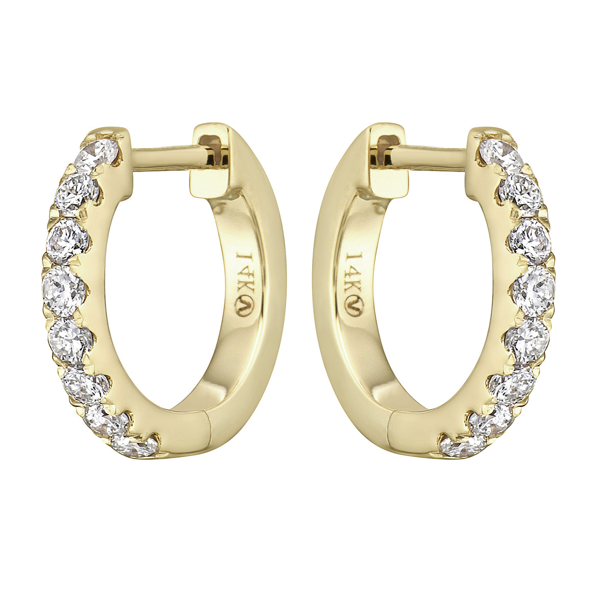 0.29 CT Yellow Gold 12mm Diamond Huggie Earrings - Large, 0.29ct