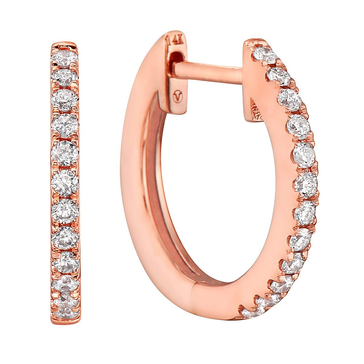 0.17 CT Rose Gold 14mm Diamond Huggie Earrings - Small, 0.17ct