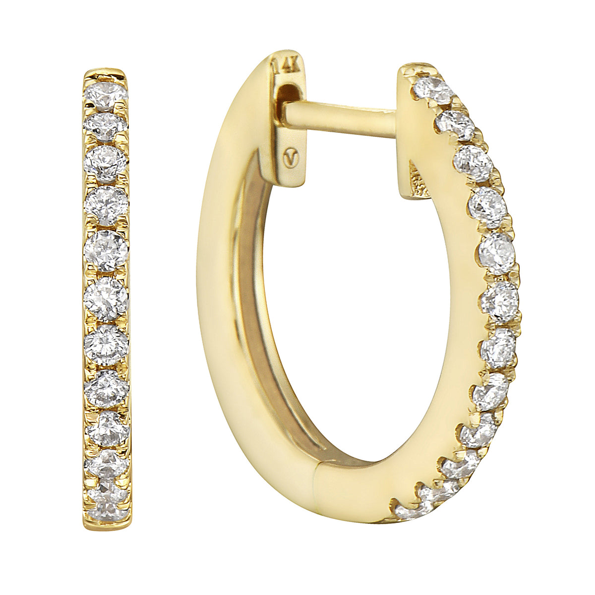 0.17 CT Yellow Gold 14mm Diamond Huggie Earrings - Small, 0.17ct