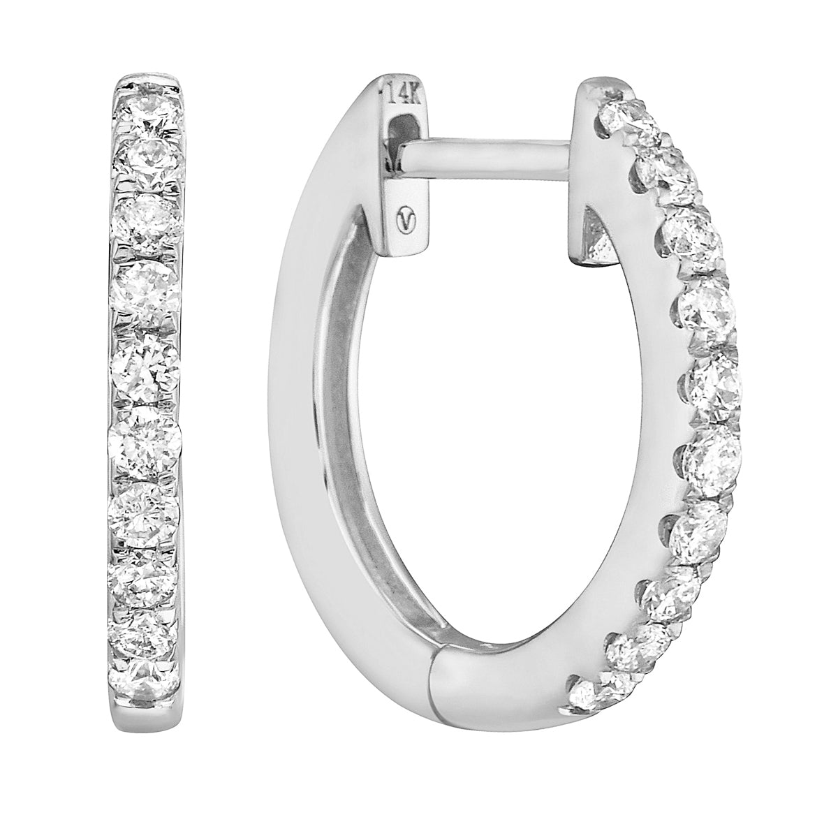 0.23 CT White Gold 14mm Diamond Huggie Earrings - Medium, 0.23ct