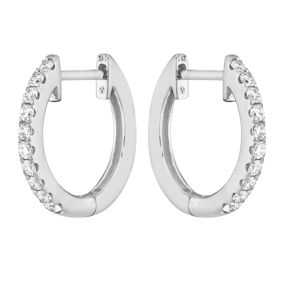 0.23 CT White Gold 14mm Diamond Huggie Earrings - Medium, 0.23ct