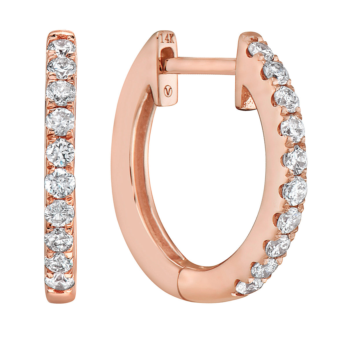 0.23 CT Rose Gold 14mm Diamond Huggie Earrings - Medium, 0.23ct