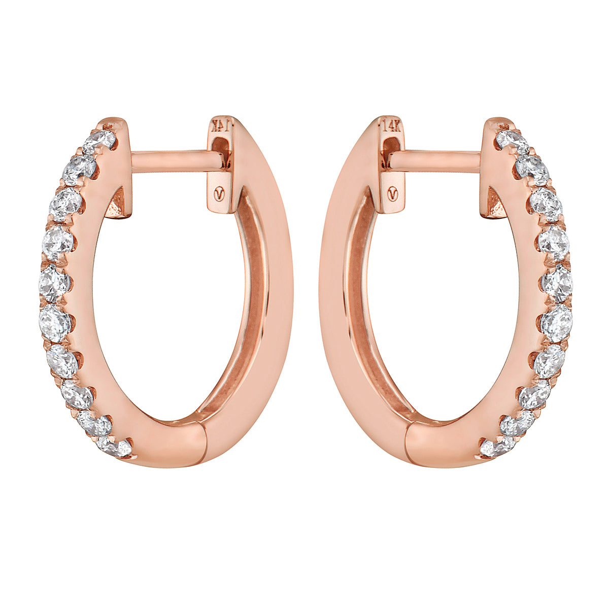 0.23 CT Rose Gold 14mm Diamond Huggie Earrings - Medium, 0.23ct