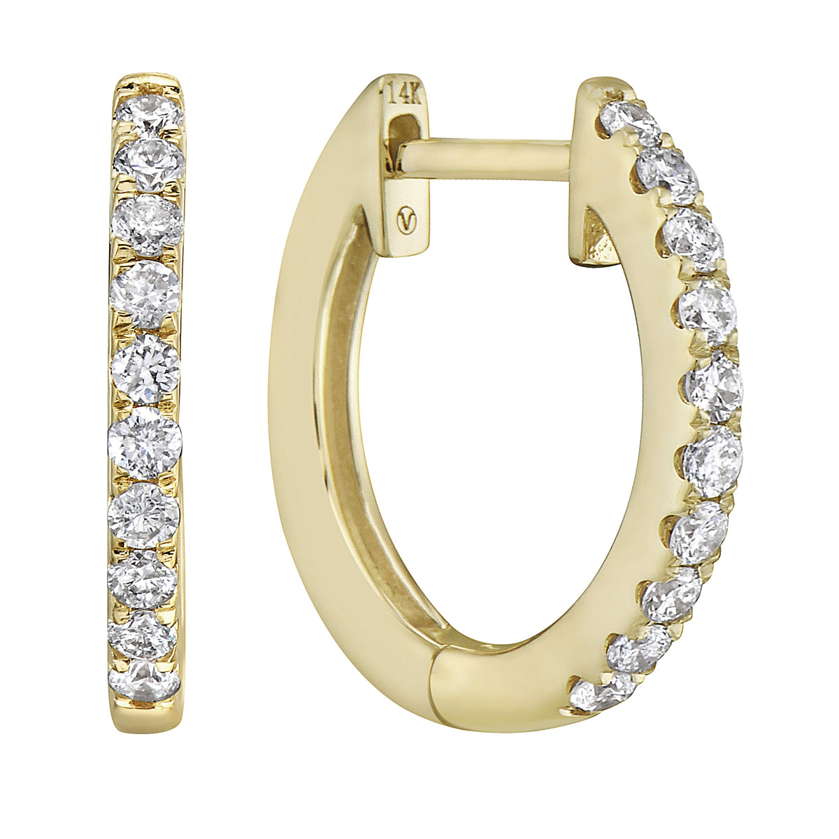 0.23 CT Yellow Gold 14mm Diamond Huggie Earrings - Medium, 0.23ct