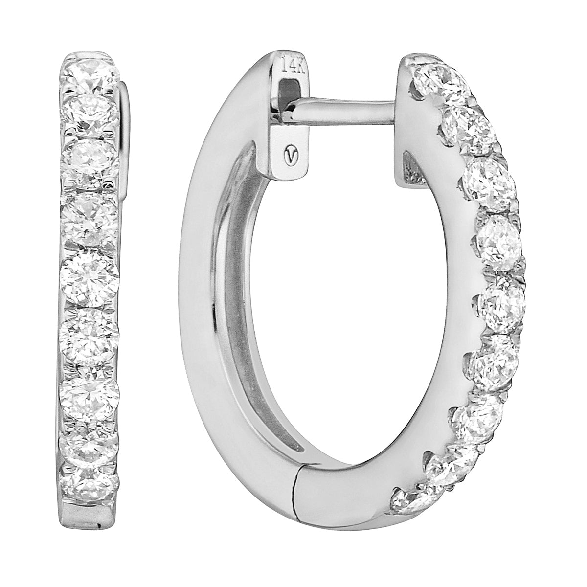 0.33 CT White Gold 14mm Diamond Huggie Earrings - Large, 0.33ct