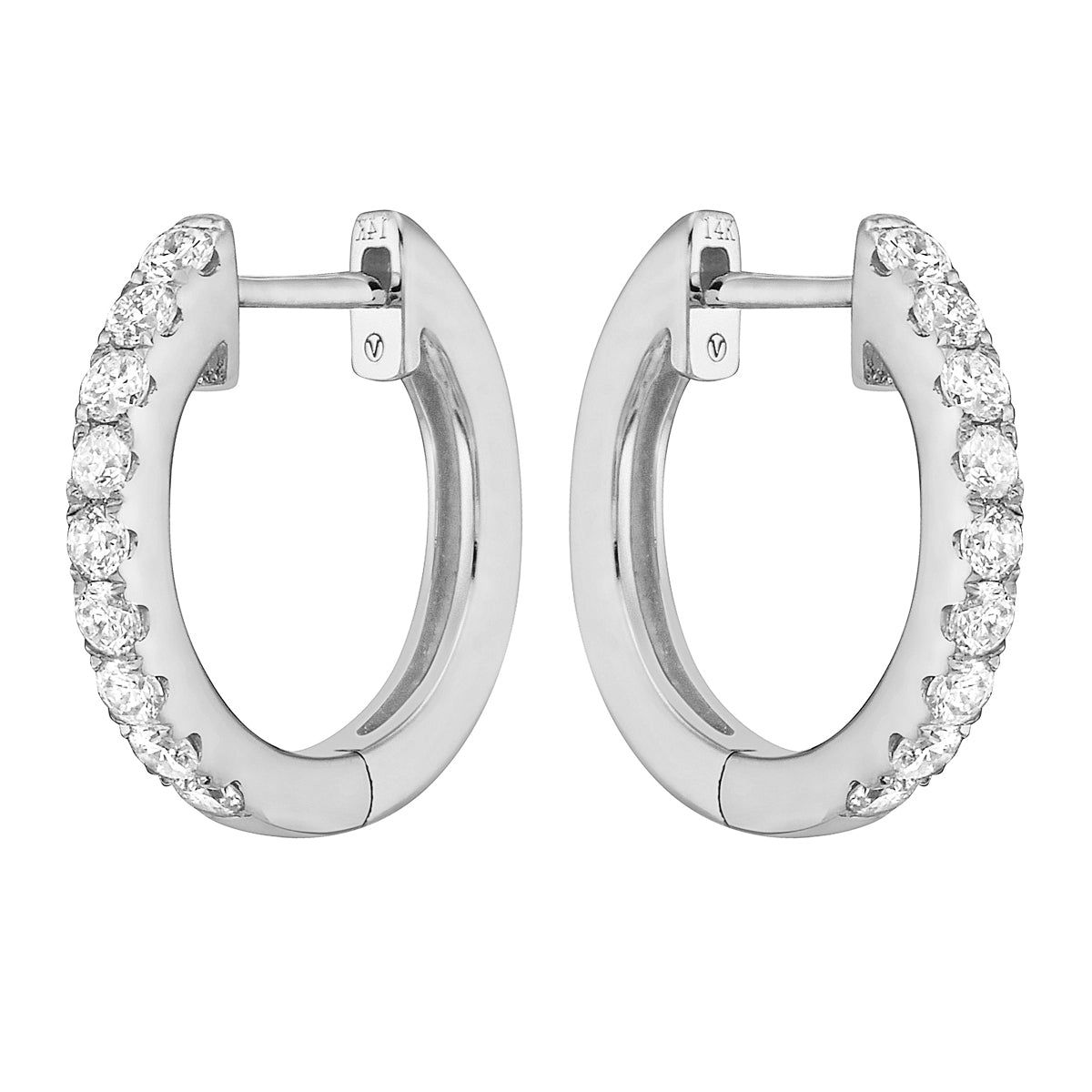 0.33 CT White Gold 14mm Diamond Huggie Earrings - Large, 0.33ct