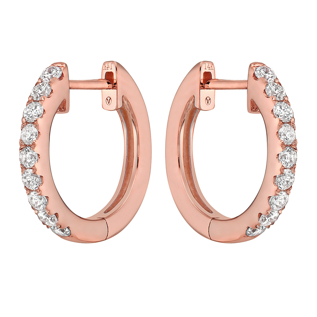0.33 CT Rose Gold 14mm Diamond Huggie Earrings - Large, 0.33ct