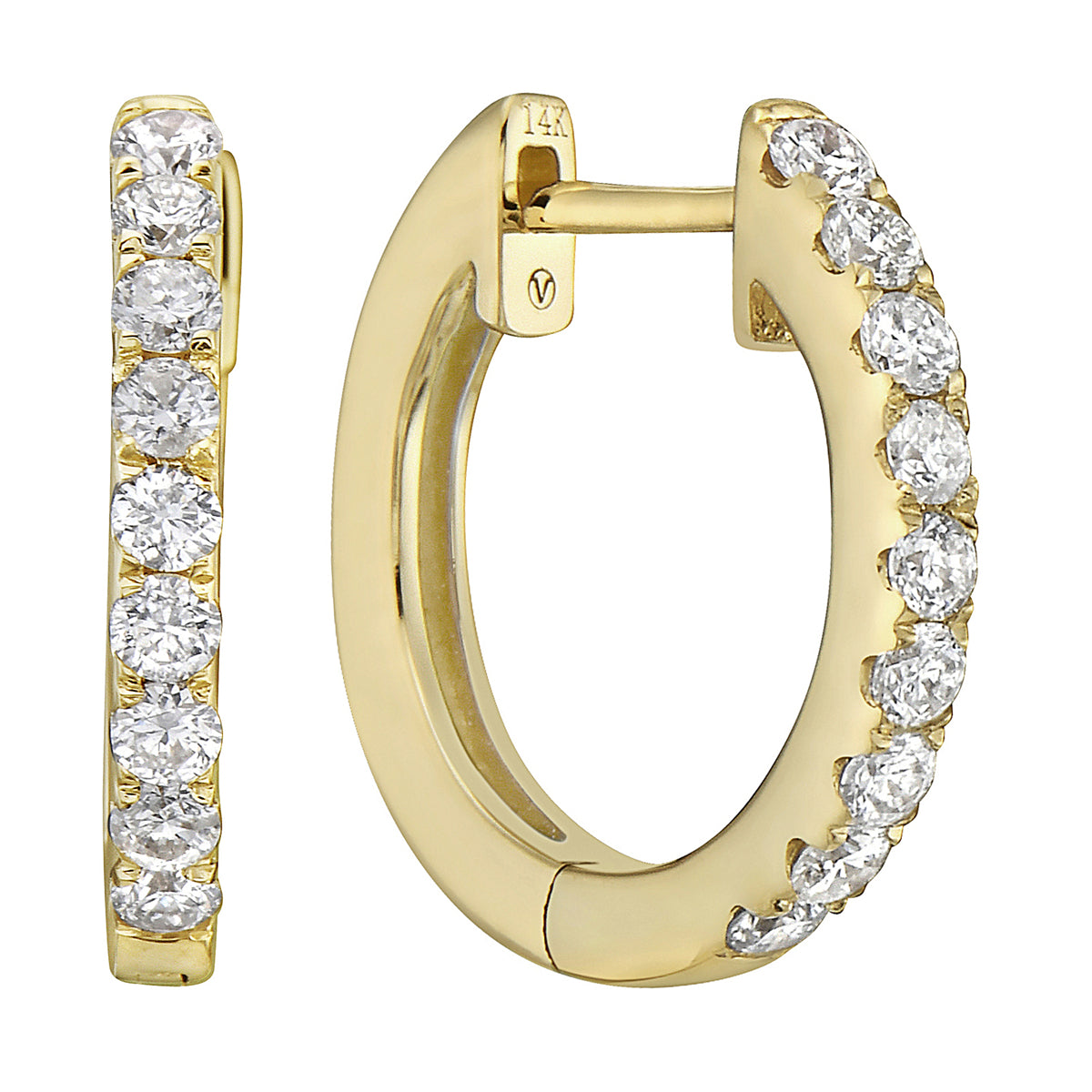 0.33 CT Yellow Gold 14mm Diamond Huggie Earrings - Large, 0.33ct