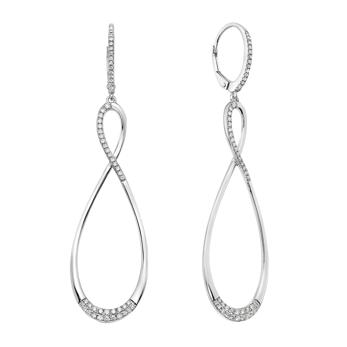 White Gold Swirl Diamond Drop Earrings, 0.52ct