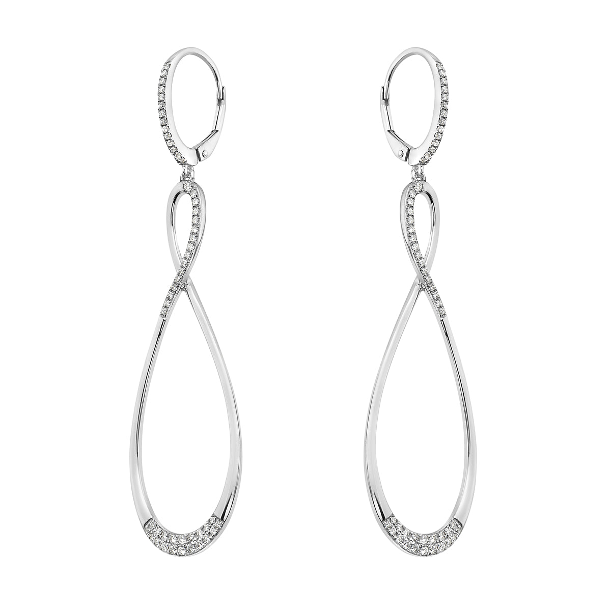 White Gold Swirl Diamond Drop Earrings