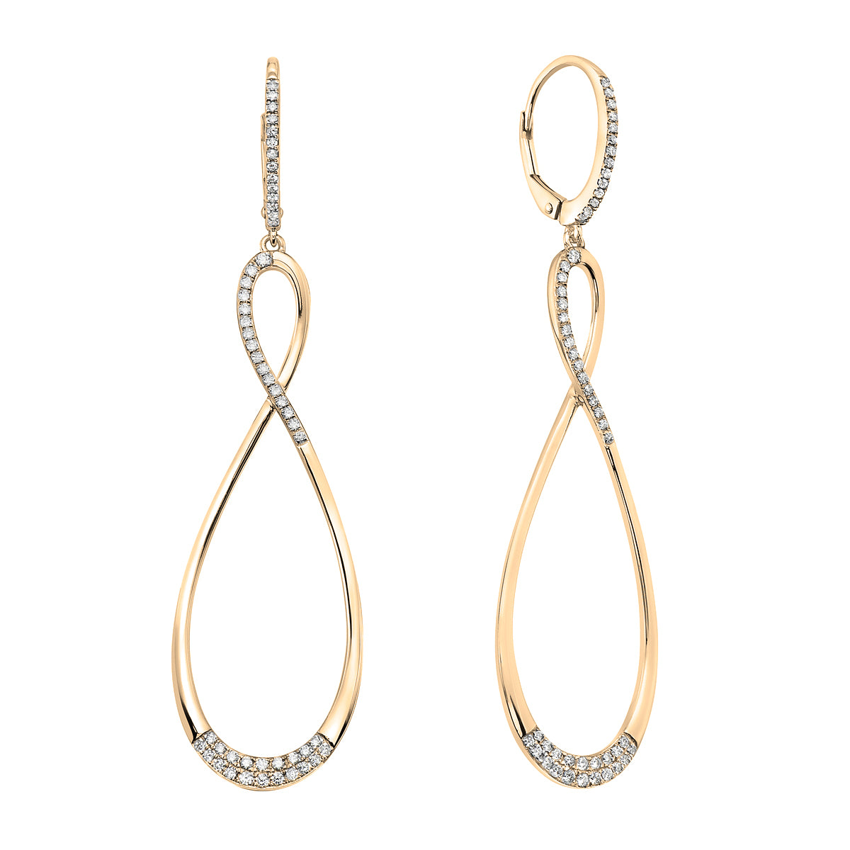 Yellow Gold Swirl Diamond Drop Earrings, 0.52ct