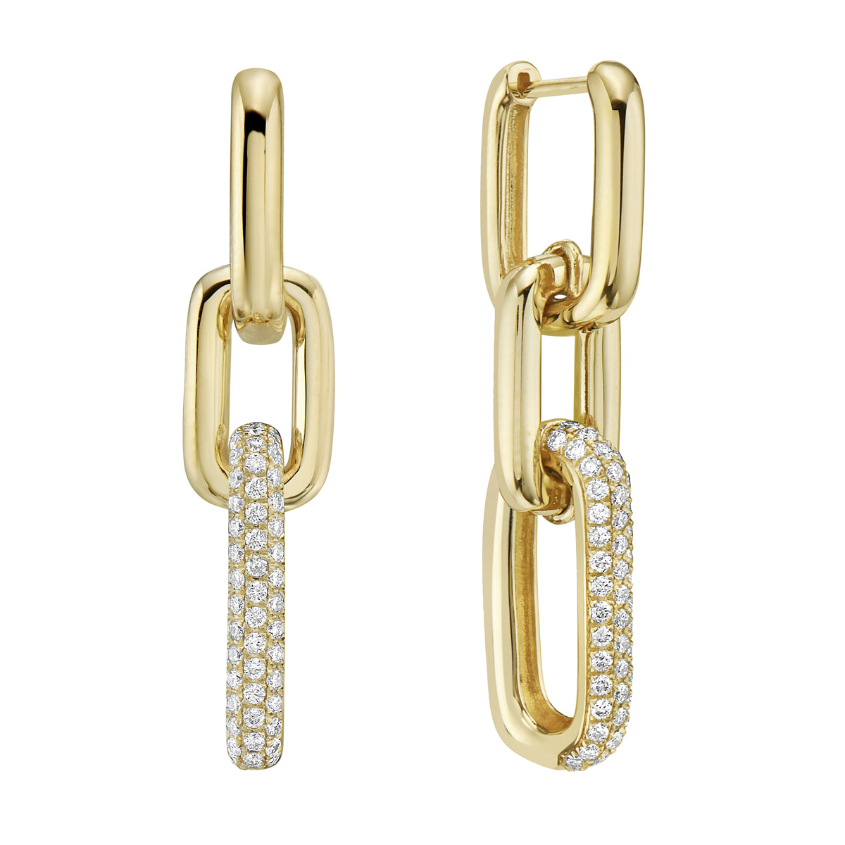 Yellow Gold Paperclip Diamond Drop Earrings