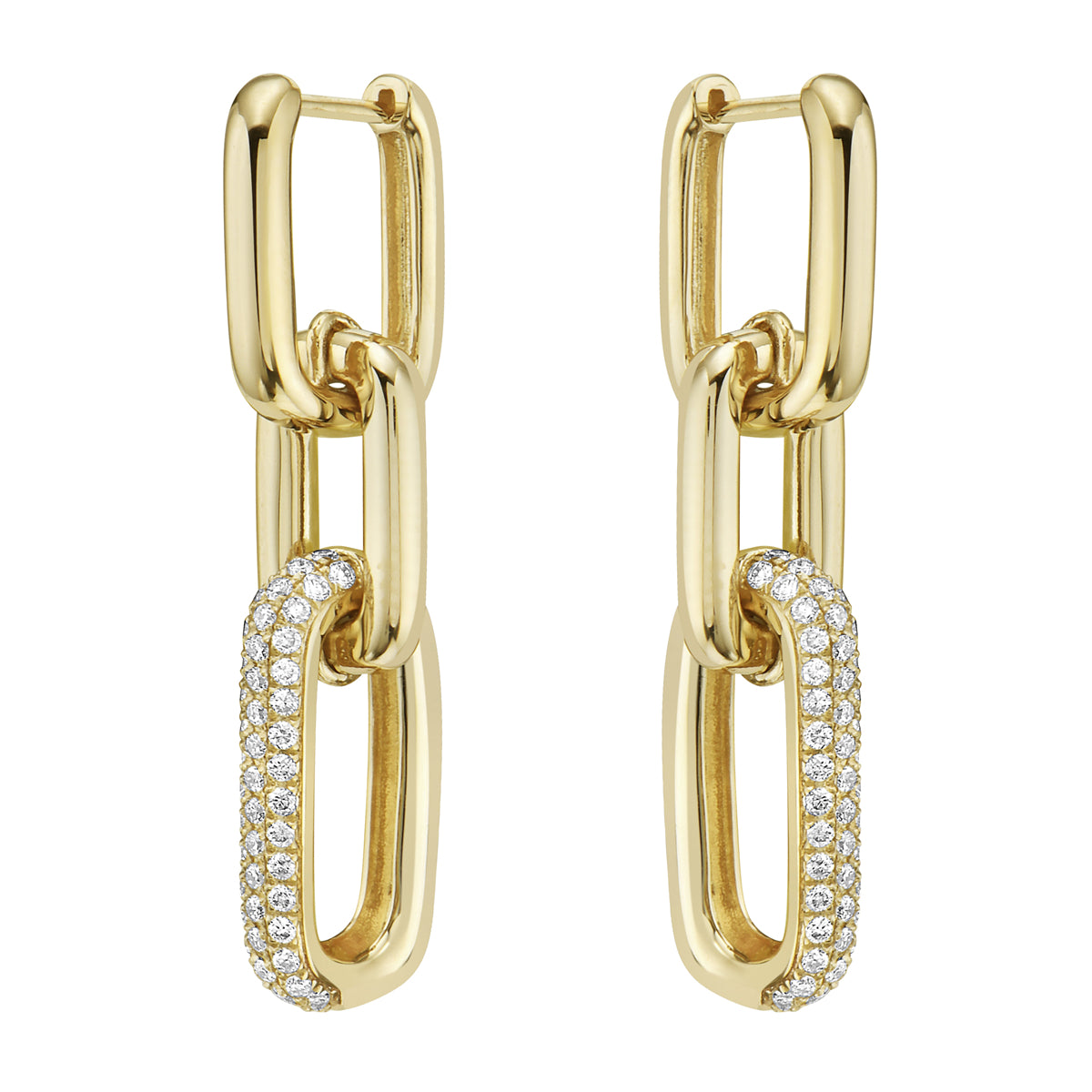 Yellow Gold Paperclip Diamond Drop Earrings