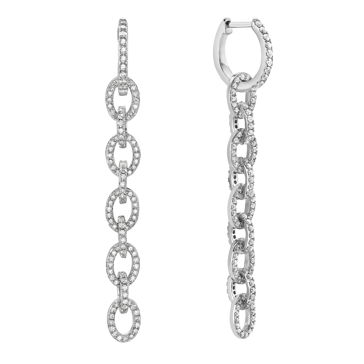 14K White Gold Modern Link Drop Earrings, 1ct