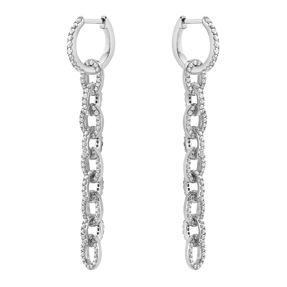14K White Gold Modern Link Drop Earrings, 1ct