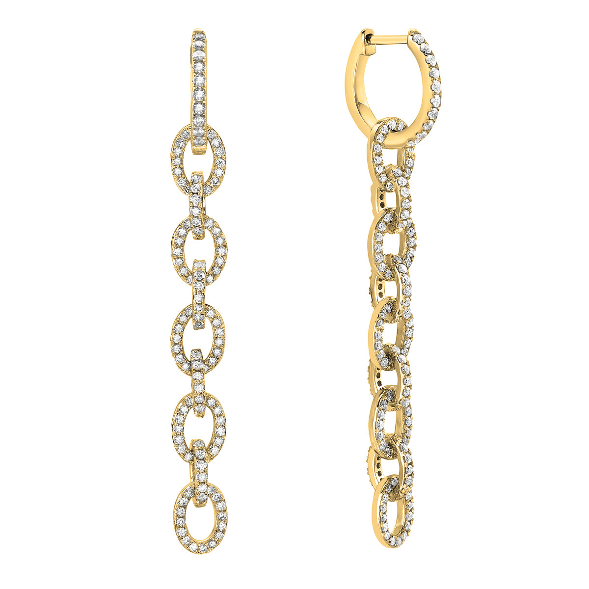 14K Yellow Gold Modern Link Drop Earrings, 1ct
