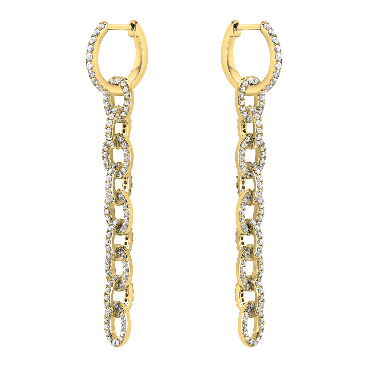 14K Yellow Gold Modern Link Drop Earrings, 1ct