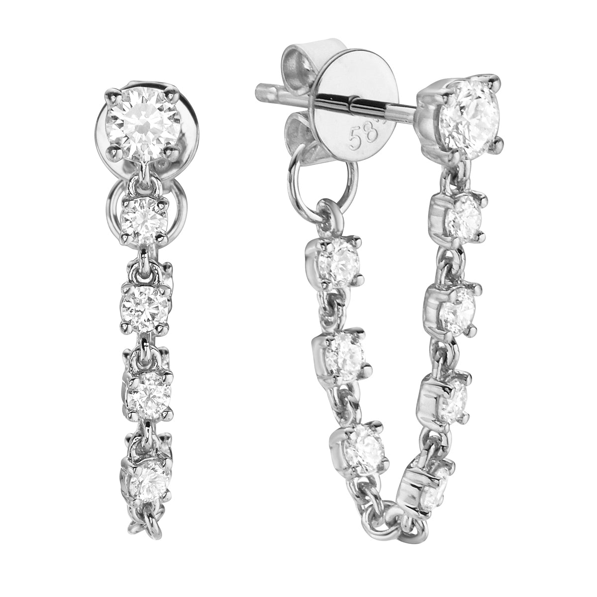 White Gold Chain Hoop Dangle Diamond Earrings, 0.64ct