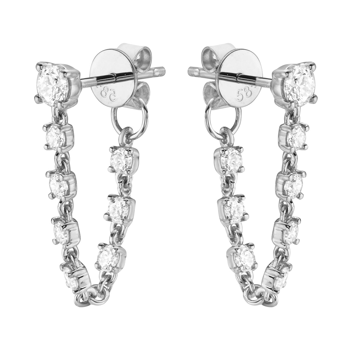 White Gold Chain Hoop Dangle Diamond Earrings, 0.64ct
