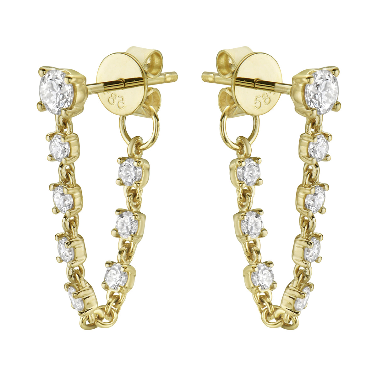Yellow Gold Chain Hoop Dangle Diamond Earrings, 0.64ct