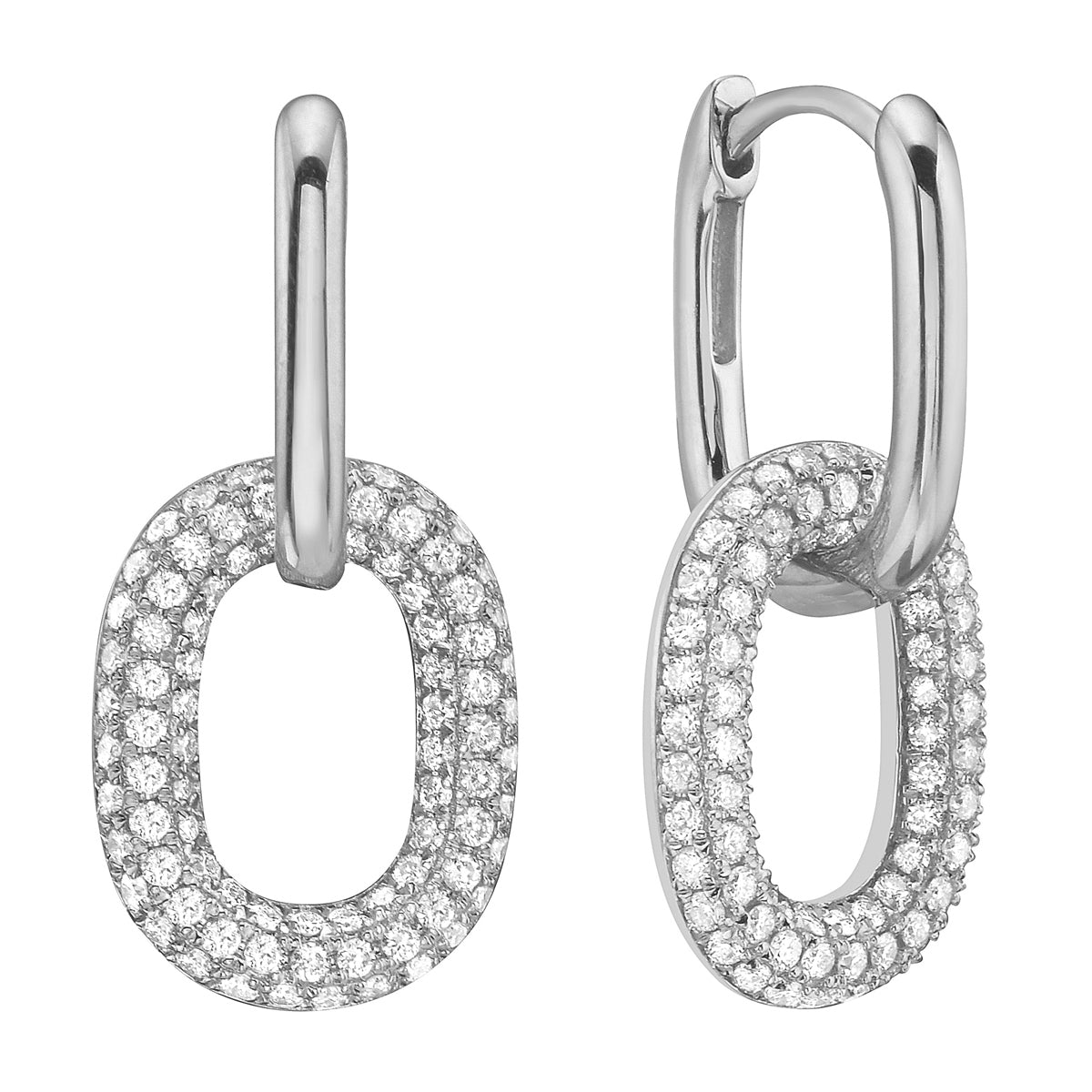 White Gold Paperclip Chain Diamond Drop Earrings, 1.03ct