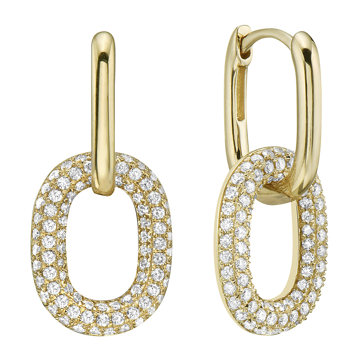 Yellow Gold Paperclip Chain Diamond Drop Earrings, 0.86ct