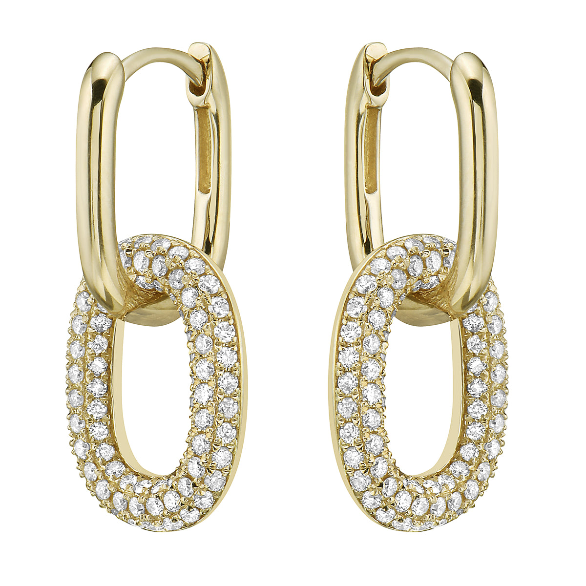 Yellow Gold Paperclip Chain Diamond Drop Earrings, 0.86ct