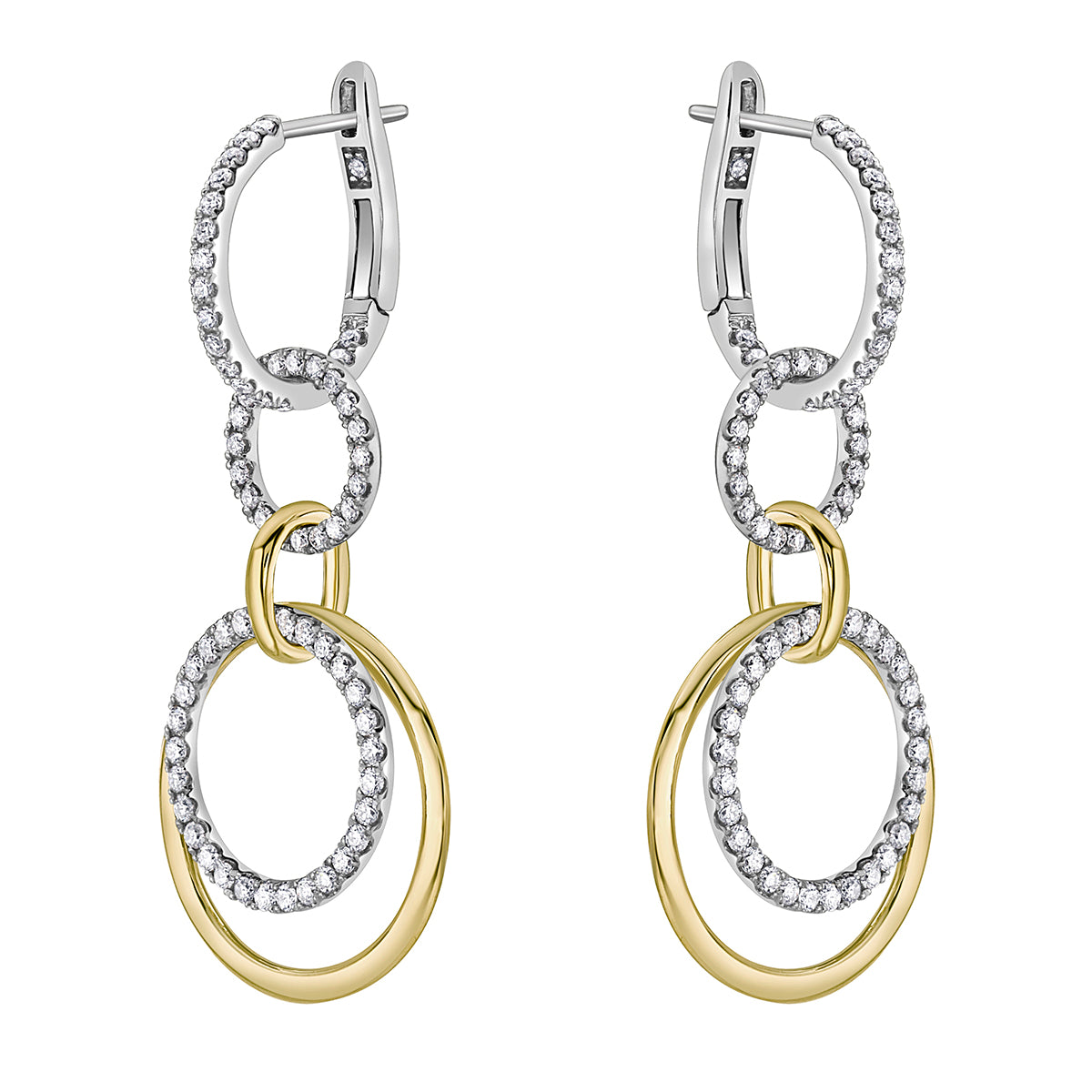 14K White Gold Multi Hoop Dangle Earrings, 1.24ct
