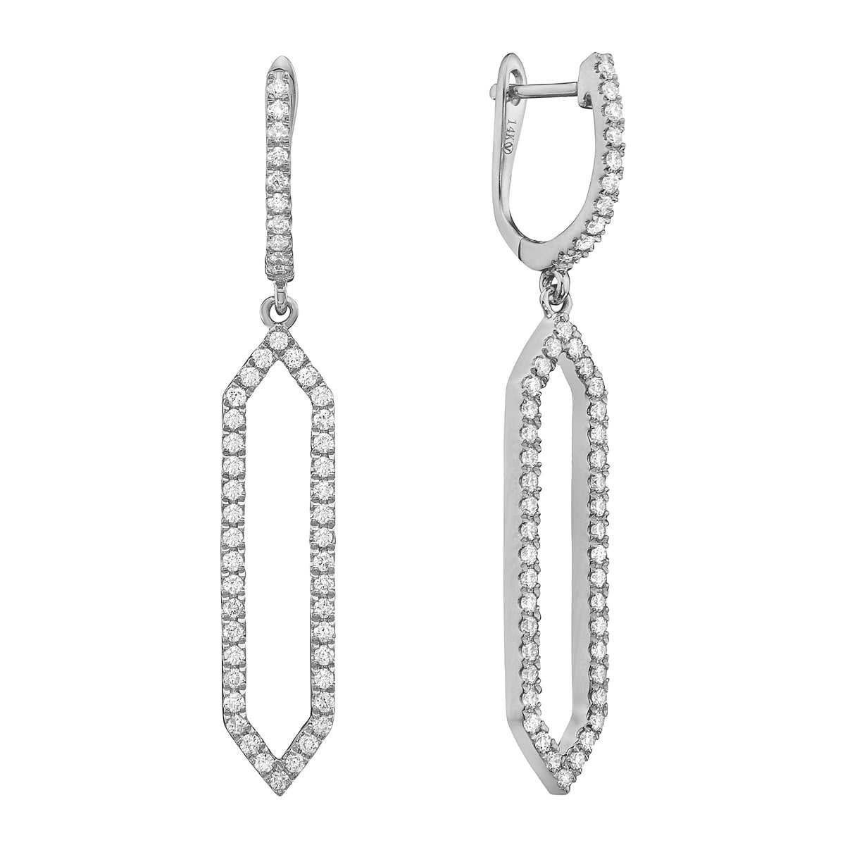 14K White Gold Hexagon Drop Earrings, 0.54ct