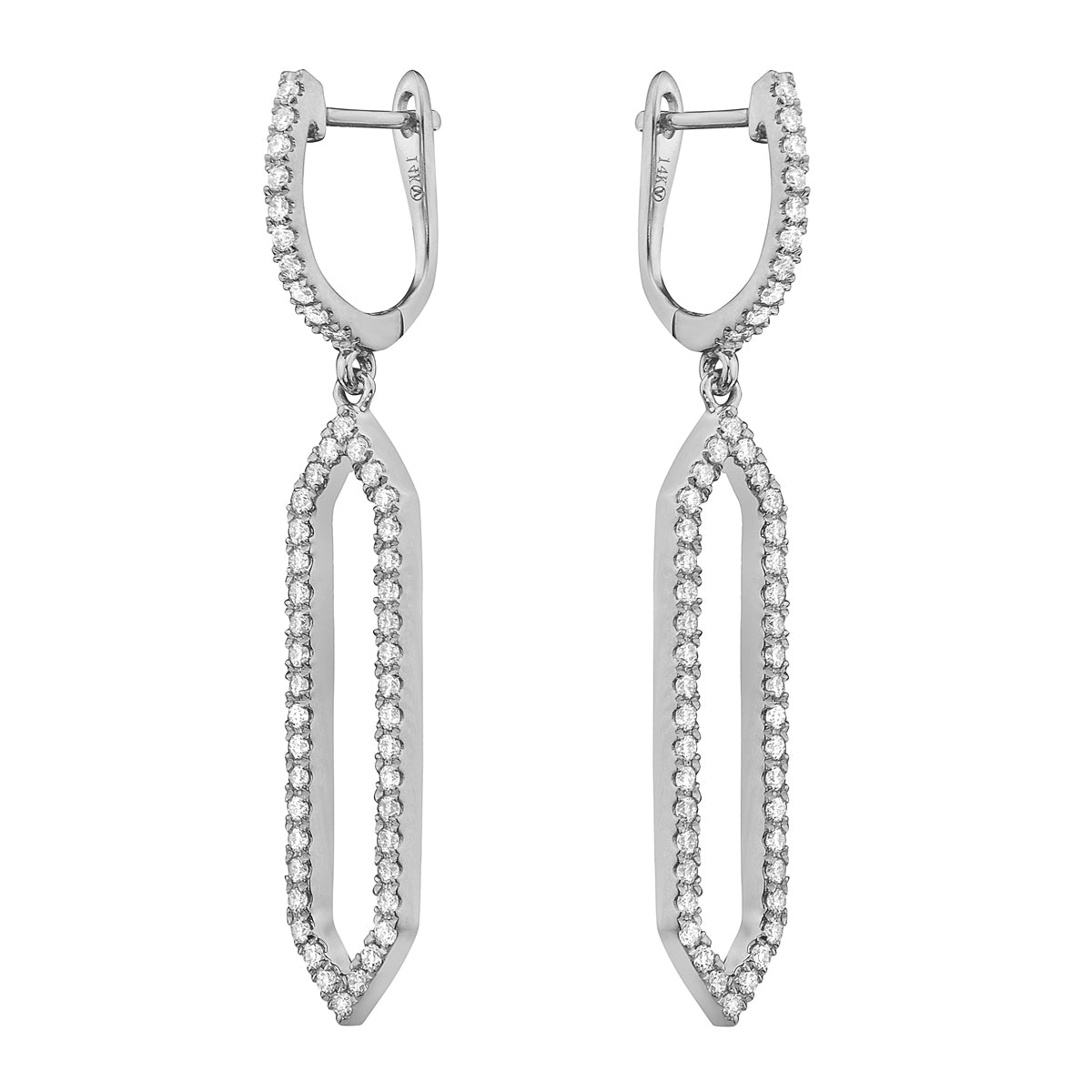 14K White Gold Hexagon Drop Earrings, 0.54ct