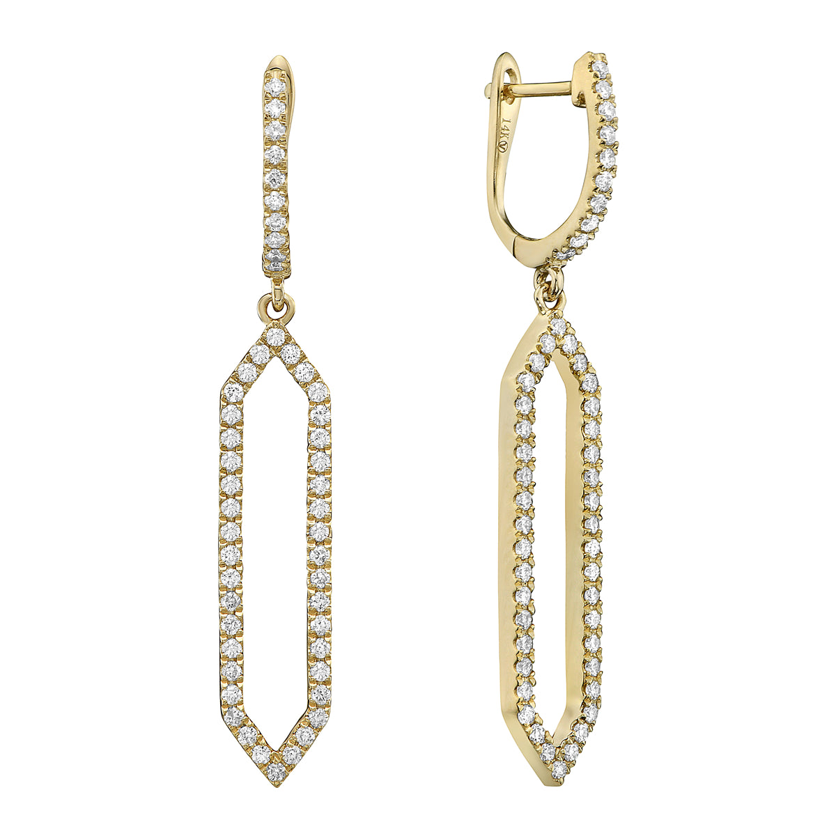 14K Yellow Gold Hexagon Drop Earrings, 0.54ct