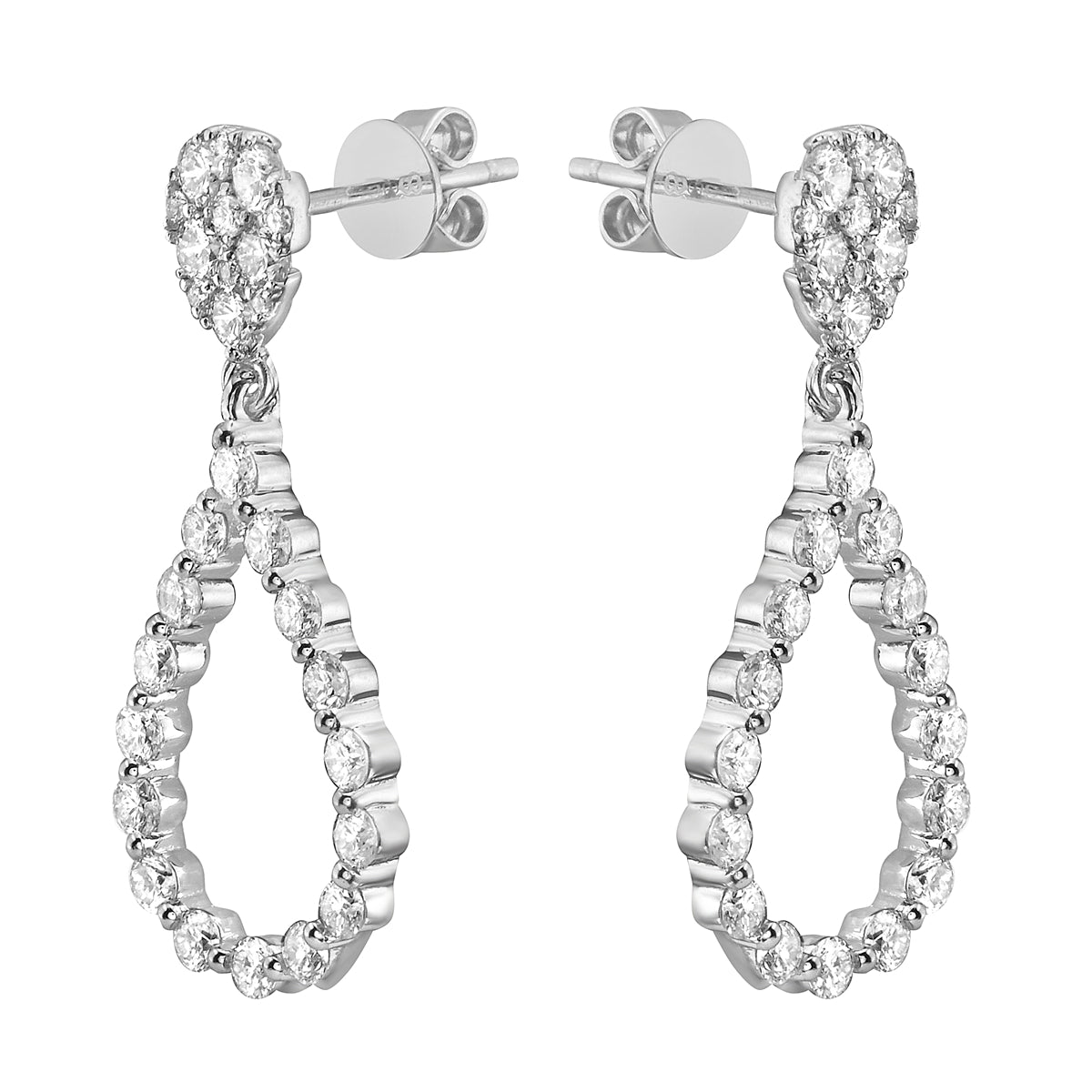 White Gold Pear Teardrop Diamond Drop Earrings, 1.53ct