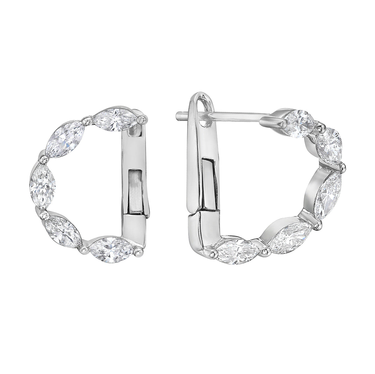14K White Gold Marquise Diamond Hoop Earrings, 1.23ct